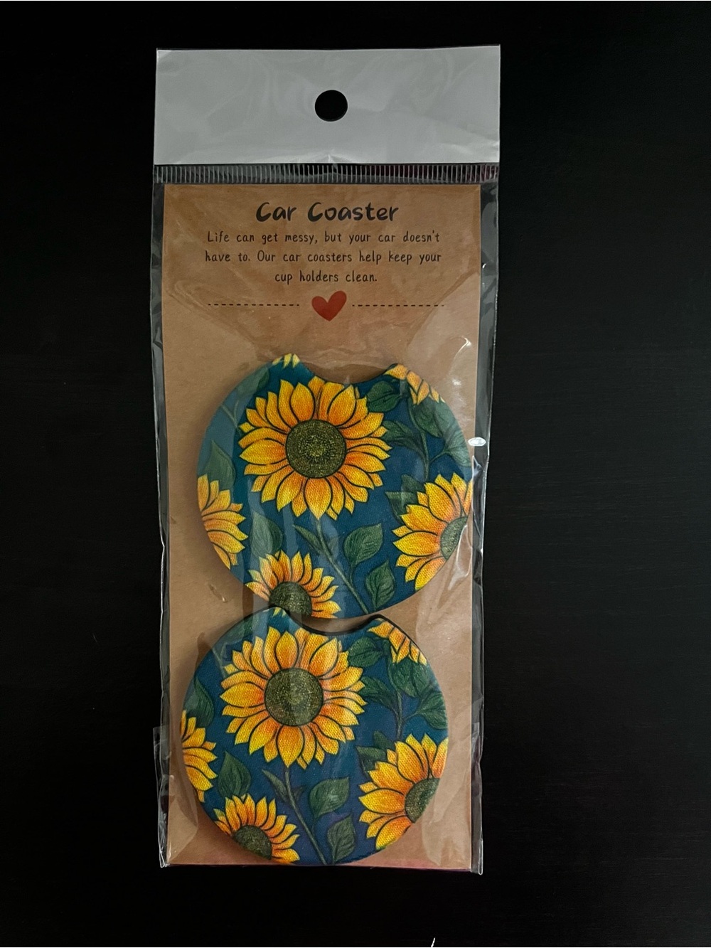Sunflower Car Coaster Set - Yellow Sunflower on Blue